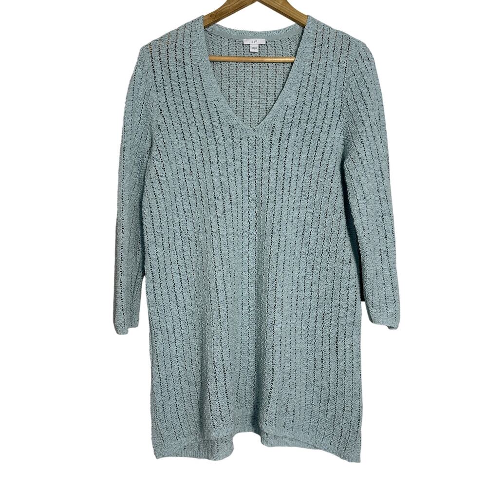 J Jill Coastal Blue Open Weave Beachy Cotton Tunic Sweater Layering Large